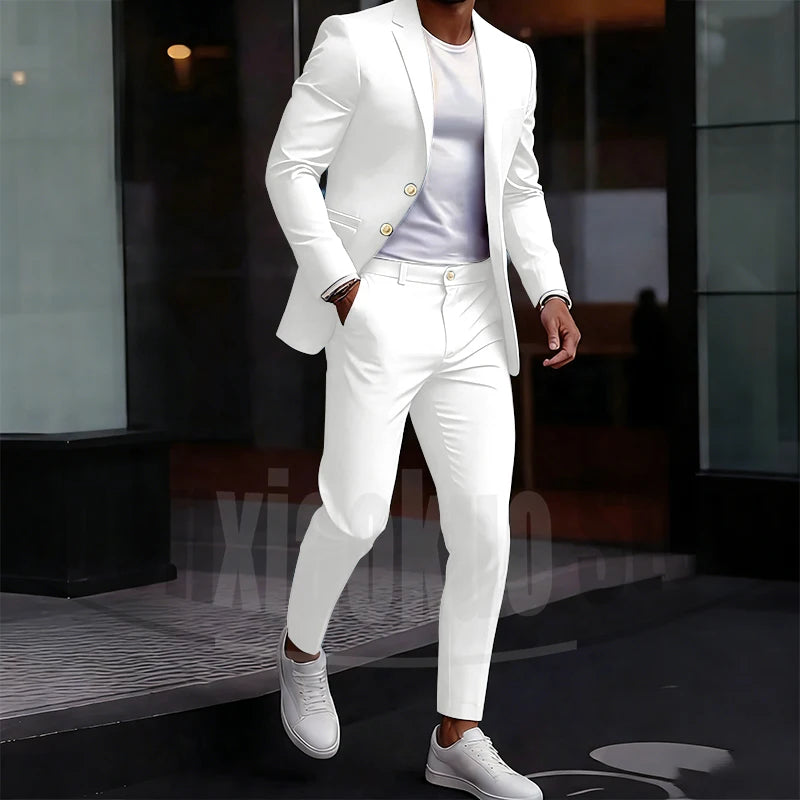 Men's Light Green Suit Set Single Breasted Casual Stylish Wear for Daily Party Fashion Solid Color Formal Male Suit 2 Piece