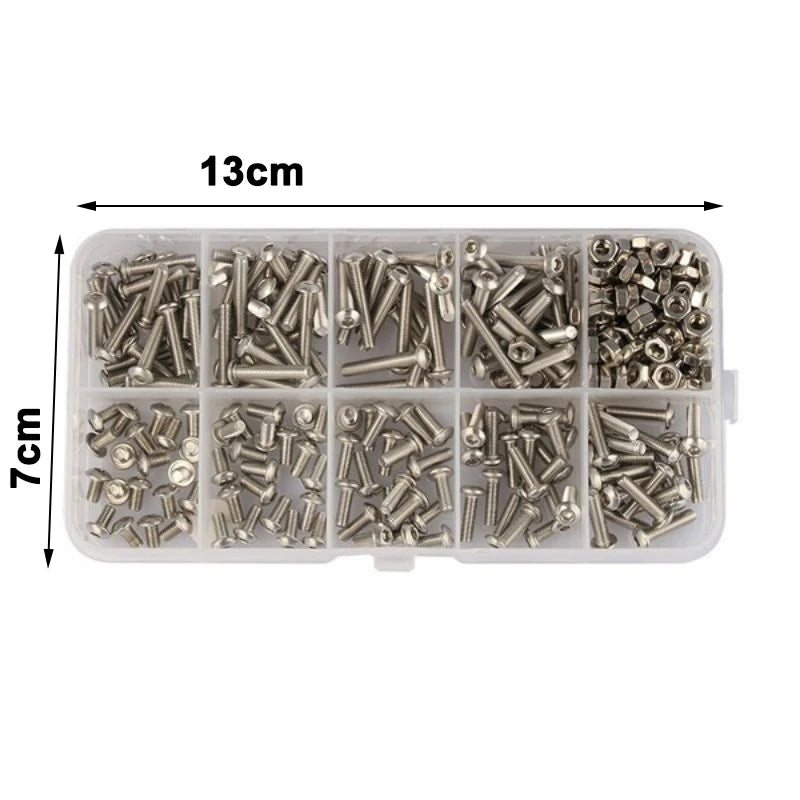 340PCS/SET M3 Stainless Steel Hex Socket Screws Nut Set With Box nut sock  metic nut and bolt assortment  thumb screw m3 color