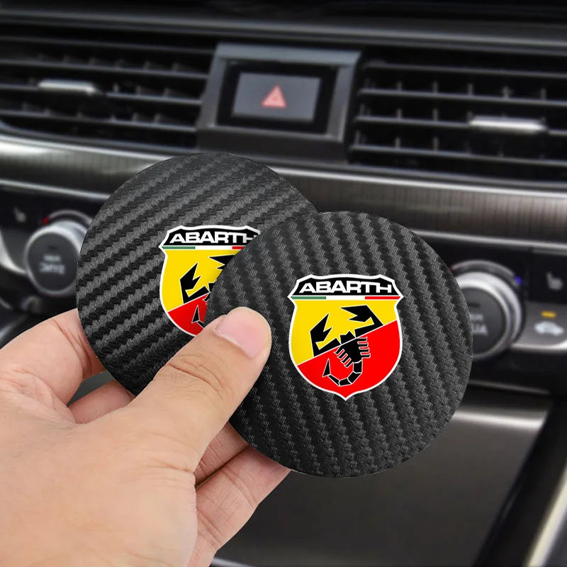 2Pcs Car Coasters Carbon Fiber Cup Holder Mat For Fiat 500 Abarth Punto Panda Doblo Car Interior Accessories Decorative Coasters