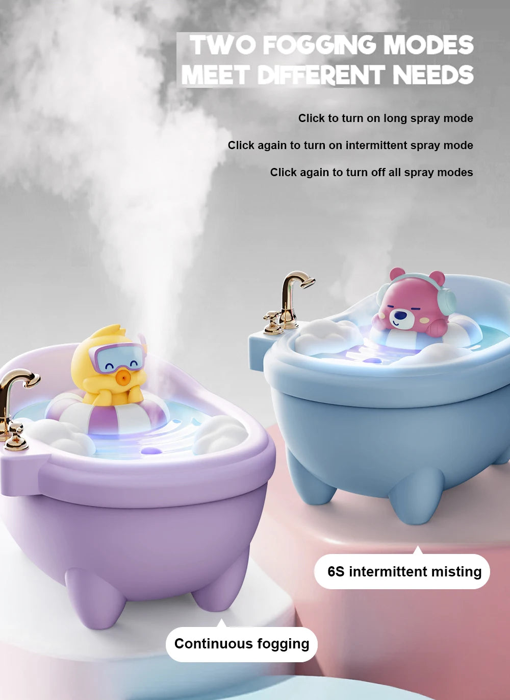 Tub Air Humidifier with Small Spray Hydration, Silent USB Aromatherapy Diffuser for Bedroom, Desktop, Car, Home, and Office Use