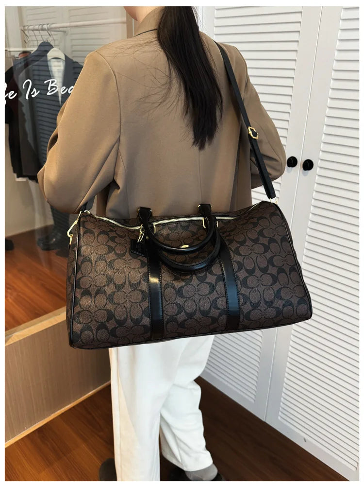 Weekend Getaway Large Duffle Travel Bag, Monogram Canvas Carry On Bag for Business Trip Gym Overnight