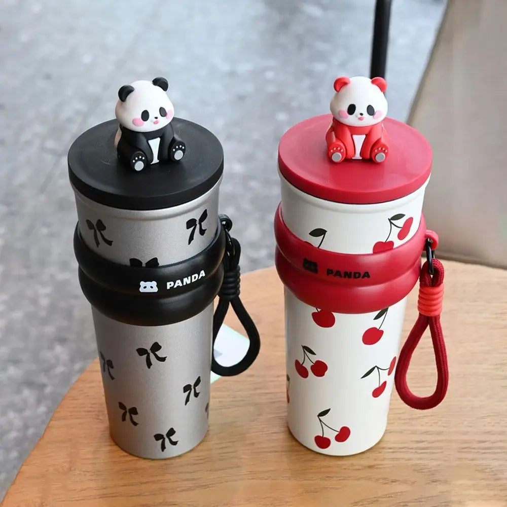 700ML Cartoon Panda Thermos Cup With Lifting Rope Gift Children Vacuum Cup 316 Stainless Steel Thermal Water Bottle