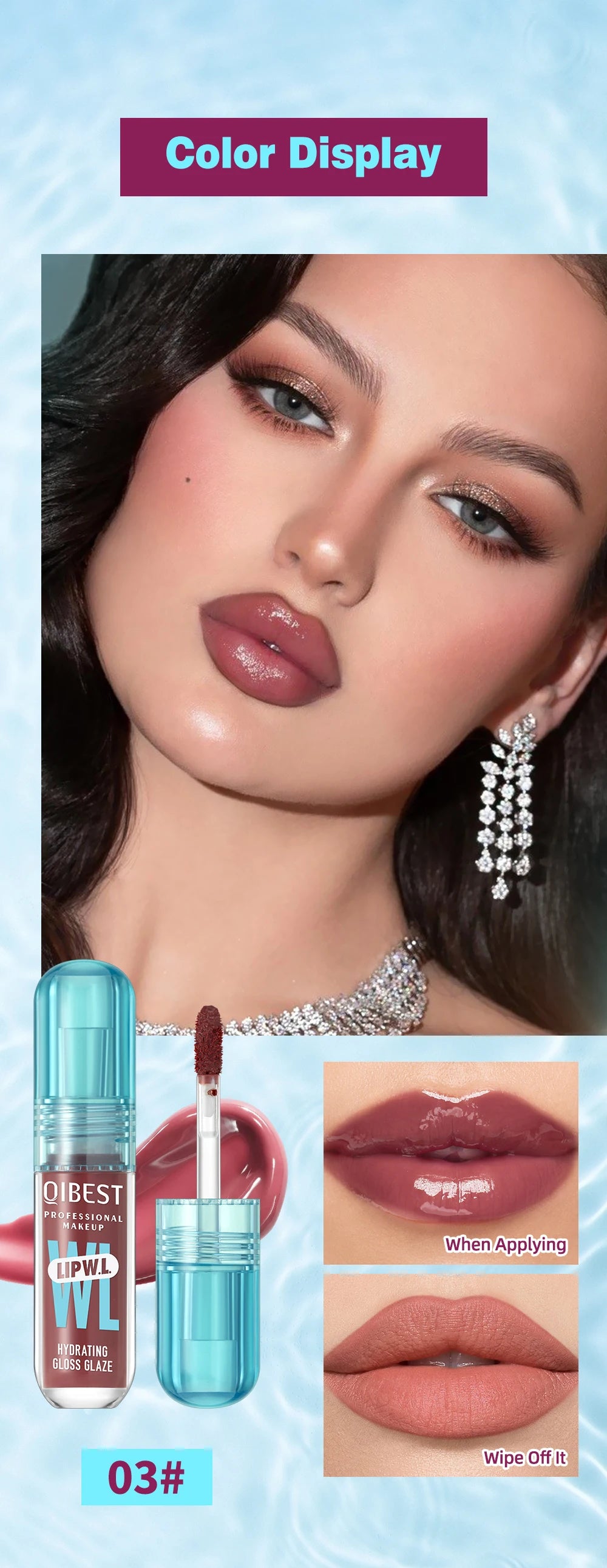 QIBEST Hydrating Crystal Lip Gloss Easy to Fade Mirror Water Glazed Lip Glaze Long Lasting Moisturizing Gloss Lip Tint Cosmetics