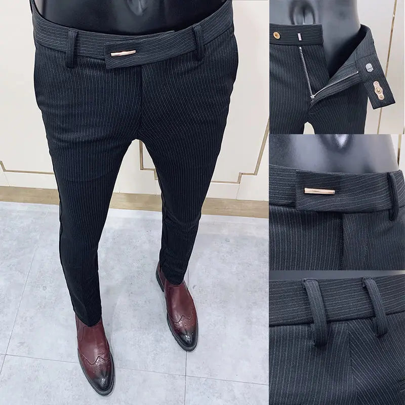 Summer Men Dress Pants Slim Fit Business Casual Professional Iron-Free Formal Dress Black Slim Fit Pants Drop-Feeling Suit Pants