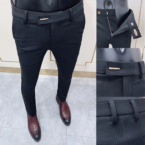 Summer Men Dress Pants Slim Fit Business Casual Professional Iron-Free Formal Dress Black Slim Fit Pants Drop-Feeling Suit Pants